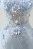 Laden Sie das Bild in den Galerie-Viewer, Glitzer Blau Merjungfrau Korsett Lange Abendkleid mit 3D Blumen