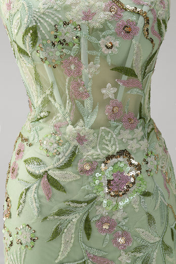 Grünes Korsett Meerjungfrau Langes Abendkleid mit Schlitz