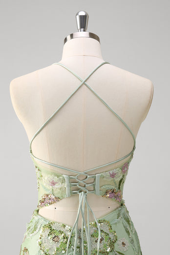 Grünes Korsett Meerjungfrau Langes Abendkleid mit Schlitz