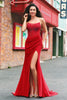 Laden Sie das Bild in den Galerie-Viewer, Glitzer Rot Meerjungfrauen Korsett Rückenfrei Satin Langes Ballkleid mit Schlitz