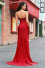 Laden Sie das Bild in den Galerie-Viewer, Glitzer Rot Meerjungfrauen Korsett Rückenfrei Satin Langes Ballkleid mit Schlitz