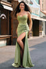 Laden Sie das Bild in den Galerie-Viewer, Glitzer Grün Meerjungfrauen Rückenfrei Korsett Satin Langes Ballkleid mit Schlitz