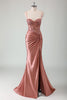 Laden Sie das Bild in den Galerie-Viewer, Glitzer Grün Meerjungfrauen Rückenfrei Korsett Satin Langes Ballkleid mit Schlitz