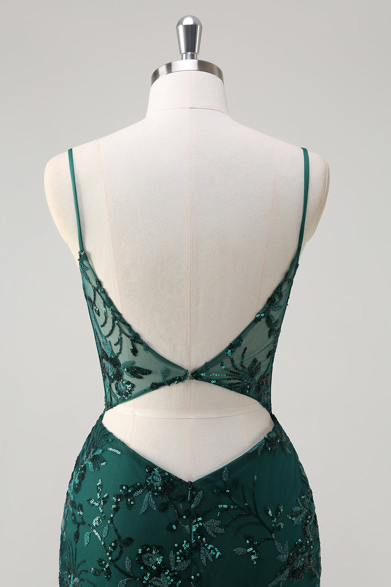 Laden Sie das Bild in den Galerie-Viewer, Glitzer Königsblau Meerjungfrau Spaghettiträger Korsett Langes Ballkleid mit Stickerei