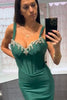 Laden Sie das Bild in den Galerie-Viewer, Glitzer Dunkelgrün Korsett Satin Lang Abendkleider mit Perlen