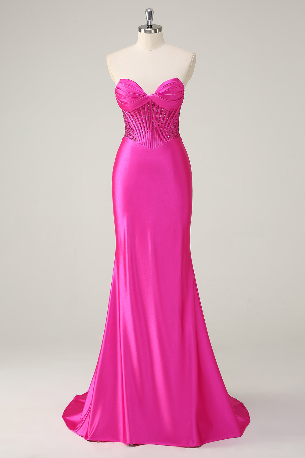 Fuchsia Meerjungfrau Trägerloses Korsett Langes Ballkleid