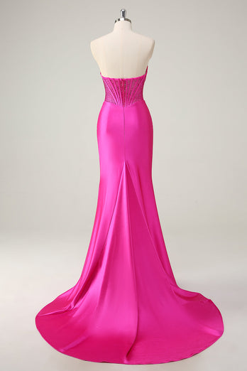 Fuchsia Meerjungfrau Trägerloses Korsett Langes Ballkleid