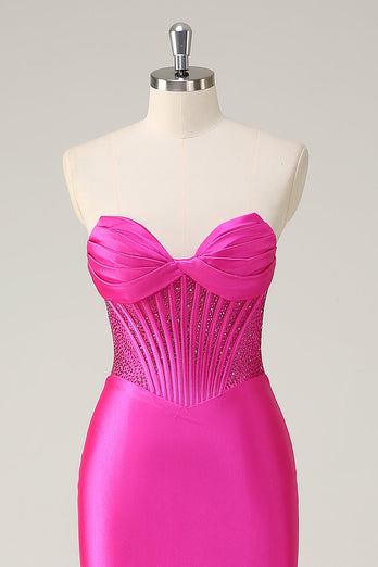 Fuchsia Meerjungfrau Trägerloses Korsett Langes Ballkleid