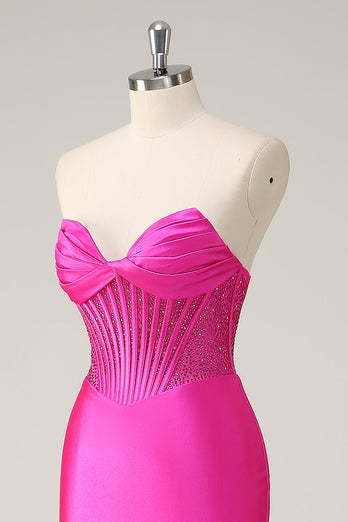 Fuchsia Meerjungfrau Trägerloses Korsett Langes Ballkleid