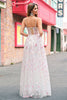 Laden Sie das Bild in den Galerie-Viewer, Glitzer Rosa A Linien Spaghettiträger Korsett Langes Ballkleid mit Stickerei