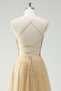 Laden Sie das Bild in den Galerie-Viewer, Glitzer Gold A Line Spaghettiträger Korsett Langes Ballkleid mit Schlitz