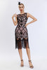 Laden Sie das Bild in den Galerie-Viewer, Schwarz Pailletten Rundhals Ausschnitt Bodycon 20er Jahre Kleid mit Fransen