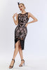 Laden Sie das Bild in den Galerie-Viewer, Schwarz Pailletten Rundhals Ausschnitt Bodycon 20er Jahre Kleid mit Fransen