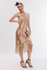 Laden Sie das Bild in den Galerie-Viewer, Champagner Kragen Fransen Neckholder 20er Jahre Kleid mit Pailletten