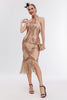 Laden Sie das Bild in den Galerie-Viewer, Champagner Kragen Fransen Neckholder 20er Jahre Kleid mit Pailletten