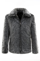 Laden Sie das Bild in den Galerie-Viewer, Dunkelgrauer Kunstpelz mit Drehkragen Kurzer Herrenmantel