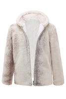 Laden Sie das Bild in den Galerie-Viewer, Elfenbeinfarbener Kunstpelz Kapuzenmantel mit Reißverschluss für Herren