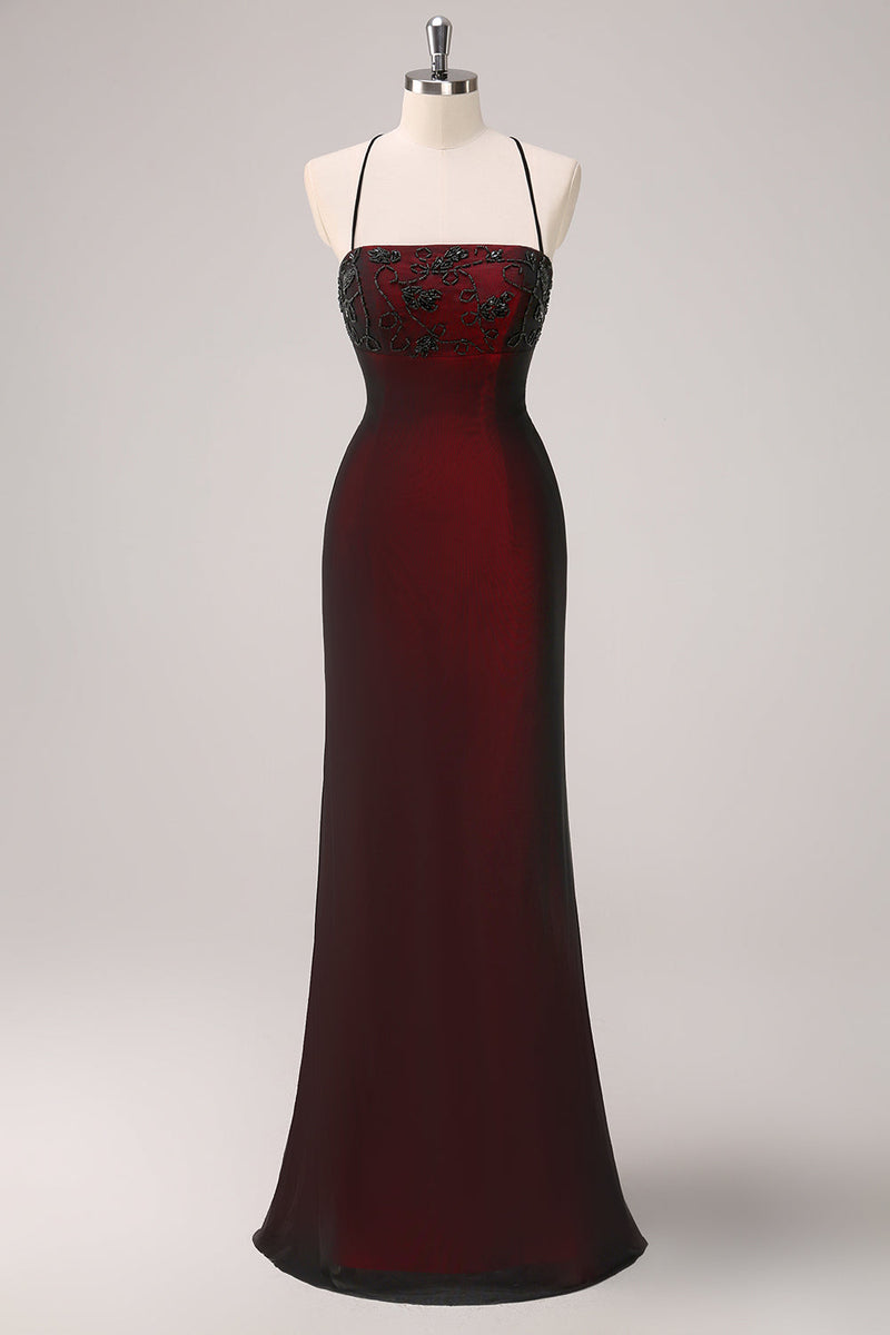 Laden Sie das Bild in den Galerie-Viewer, Leely Women Elegant Black Red Bridesmaid Dress with Beading Spaghetti Straps Mermaid  Gothic Vintage 90s Evenig Prom Dress