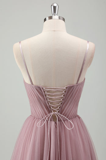 Glitzer Graues Lila A Linie Korsett Spaghettiträger Langes Abendkleid