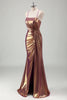 Laden Sie das Bild in den Galerie-Viewer, Glitzer Golden Meerjungfrau Metallisches Plisseekleid Langes Abendkleid mit Schlitz