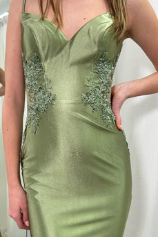 Glitzer Salbei Meerjungfrau Langes Abendkleid mit Applikationen