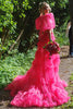 Laden Sie das Bild in den Galerie-Viewer, Glitzer Rosa Puffärmel 2 Stück Langes Abendkleid mit Schlitz