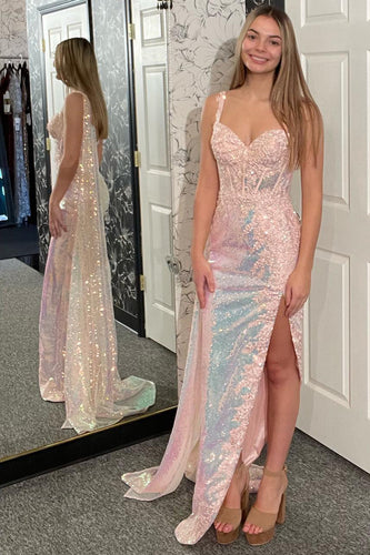 Glitzer Hellrosa Korsett Meerjungfrau Langes Abendkleid mit Applikationen