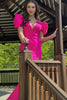 Laden Sie das Bild in den Galerie-Viewer, Prinzessin Rosa Puffärmel V-Ausschnitt Langes Abendkleid