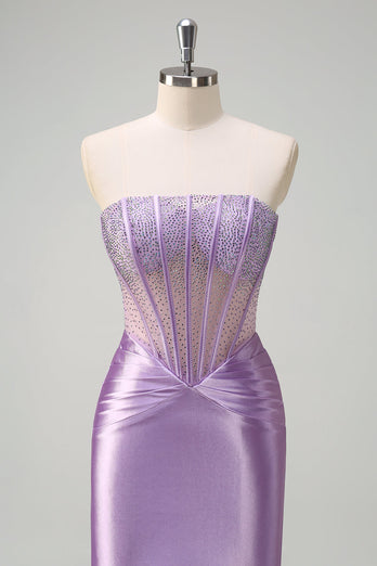 Glitzer Lila Meerjungfrau Langes Ballkleid mit Perlen