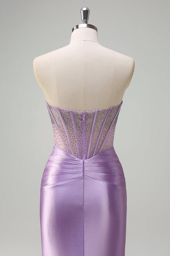 Glitzer Lila Meerjungfrau Langes Ballkleid mit Perlen