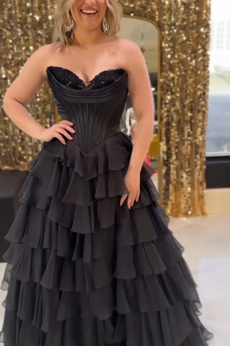 Laden Sie das Bild in den Galerie-Viewer, Meerjungfrau Blaue Trägerlos Korsett Gestufte Lange Abendkleid