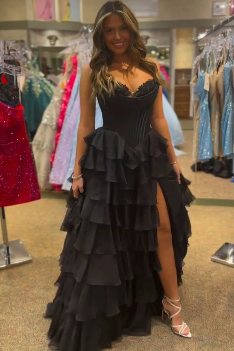 Laden Sie das Bild in den Galerie-Viewer, Meerjungfrau Blaue Trägerlos Korsett Gestufte Lange Abendkleid