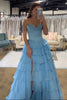 Laden Sie das Bild in den Galerie-Viewer, Meerjungfrau Blaue Trägerlos Korsett Gestufte Lange Abendkleid