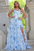Laden Sie das Bild in den Galerie-Viewer, Blau A-Linie Herzaus Korsett Langes Abendkleid mit Blumen
