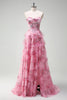 Laden Sie das Bild in den Galerie-Viewer, Rosa A Linien Trägerlos Korsett Langes Ballkleid mit Schlitz