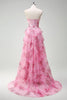 Laden Sie das Bild in den Galerie-Viewer, Rosa A Linien Trägerlos Korsett Langes Ballkleid mit Schlitz