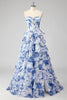 Laden Sie das Bild in den Galerie-Viewer, A-Linie Errötendes Herzausschnitt Korsett Langes Abendkleid mit Blumen-Print