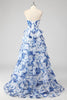 Laden Sie das Bild in den Galerie-Viewer, A-Linie Errötendes Herzausschnitt Korsett Langes Abendkleid mit Blumen-Print