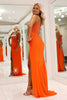 Laden Sie das Bild in den Galerie-Viewer, Glitzer Orange Meerjungfrau Korsett Perlen Langes Abendkleid mit Schlitz