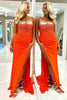 Laden Sie das Bild in den Galerie-Viewer, Glitzer Orange Meerjungfrau Korsett Perlen Langes Abendkleid mit Schlitz