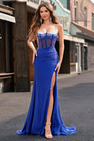 Laden Sie das Bild in den Galerie-Viewer, Königsblau Meerjungfrau Korsett Langes Abendkleid mit Schlitz