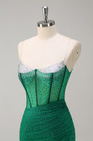 Laden Sie das Bild in den Galerie-Viewer, Glitzer Orange Korsett Spaghettiträger Lang Abendkleider