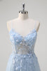 Laden Sie das Bild in den Galerie-Viewer, Blumen Blau A Linie Korsett Lange Abendkleid mit Applikationen