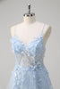 Laden Sie das Bild in den Galerie-Viewer, Blumen Blau A Linie Korsett Lange Abendkleid mit Applikationen