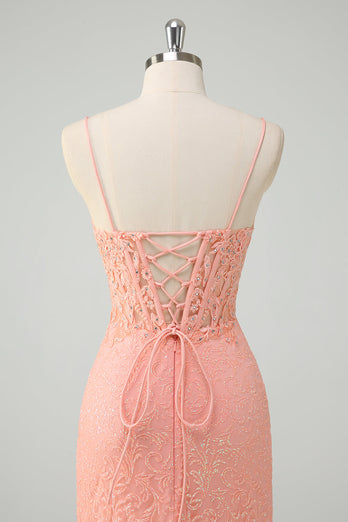 Orange Meerjungfrau Spaghettiträger Korsett Pailletten Langes Ballkleid