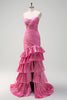 Laden Sie das Bild in den Galerie-Viewer, Glitzer Fuchsia Meerjungfrauen Trägerloses Perlen Langes Ballkleid mit Schlitz