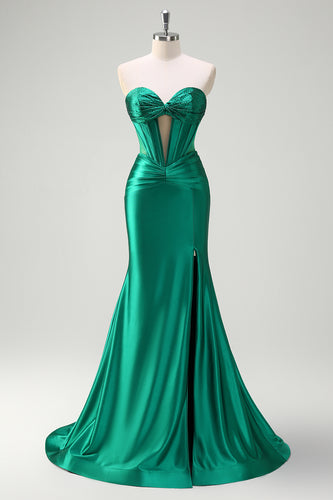 Glitzer Dunkelgrün Korsett Perlen Schätzchen Lange Abendkleid