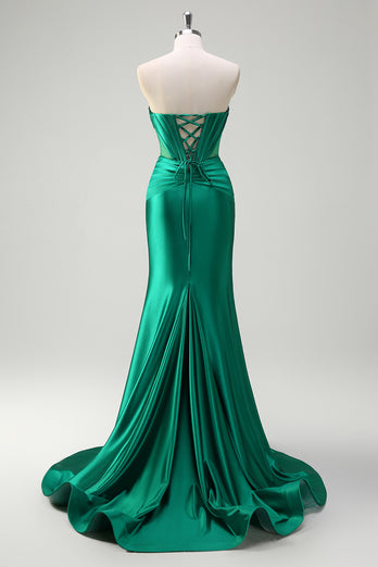 Glitzer Dunkelgrün Korsett Perlen Schätzchen Lange Abendkleid