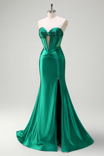 Glitzer Dunkelgrün Korsett Perlen Schätzchen Lange Abendkleid