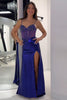 Laden Sie das Bild in den Galerie-Viewer, Glitzer Gold Metallisch Meerjungfrau Korsett Langes Ballkleid mit Schlitz